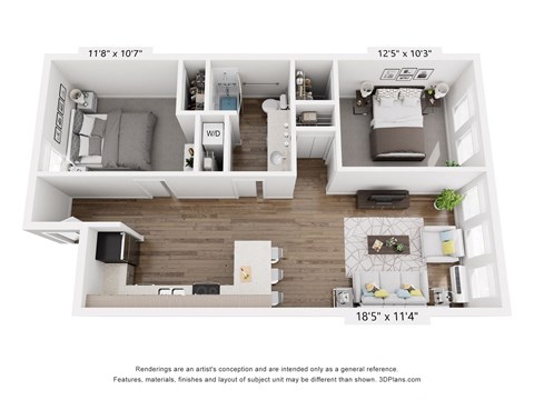 Floor plan for 2 beds, 1 bath, 856 sqft